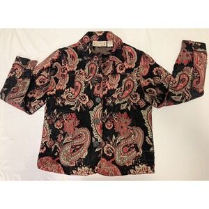 Lifestyle Women's Blazer Medium Multicolor Paisley Button Front Jacket Top